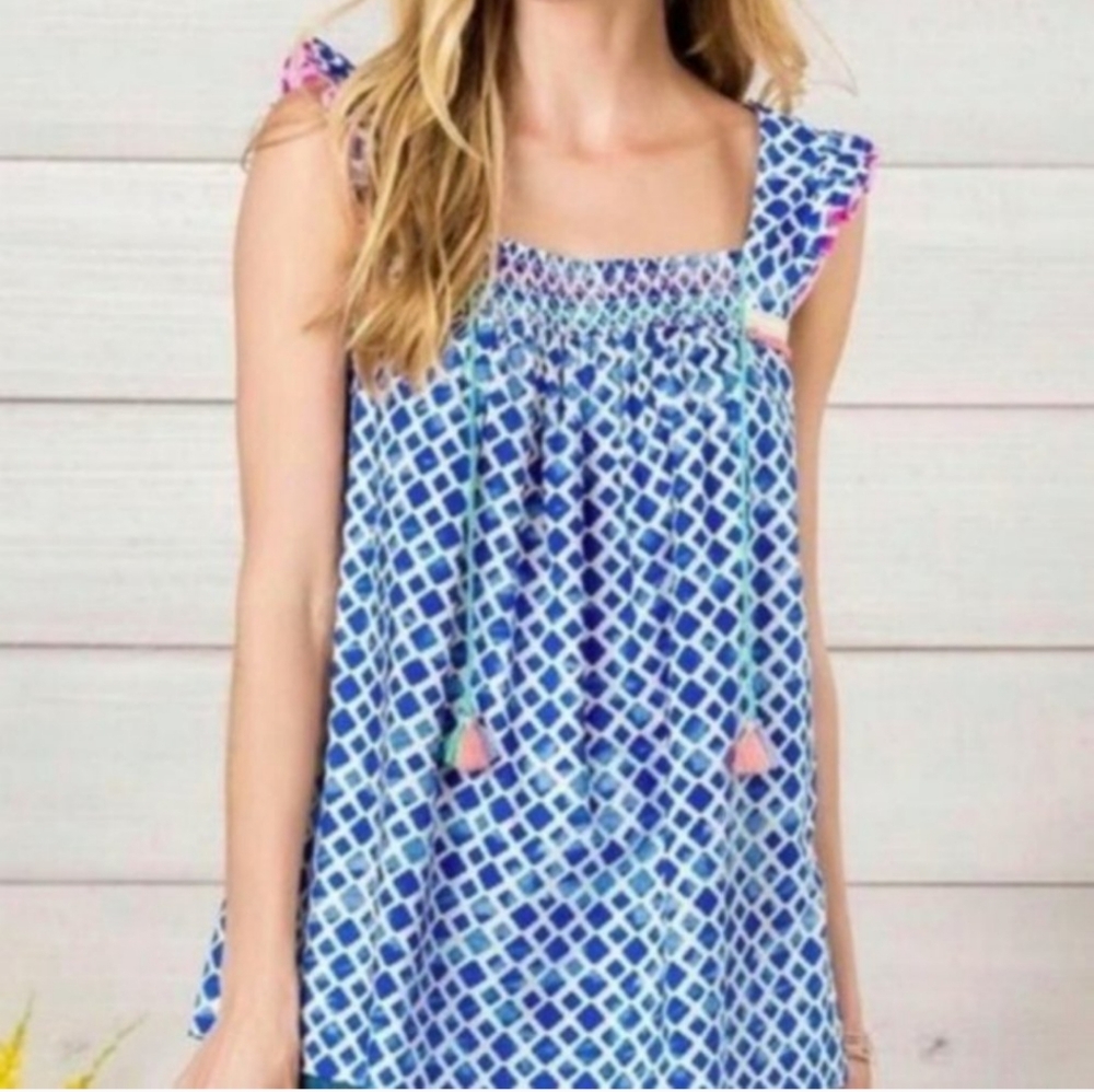 Matilda Jane Blue White Tassel Wandering Waters Top Blouse Size M